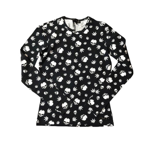 Richmond Sleepwear Black & White L/S Skull Leaf Print Tee Shirt Henley Sz 48 NWT - Picture 1 of 13